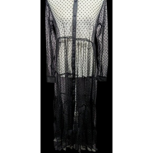 Vintage Spoon Jeans Sheer Black Polka Dot Maxi Dress - Picture 11 of 16